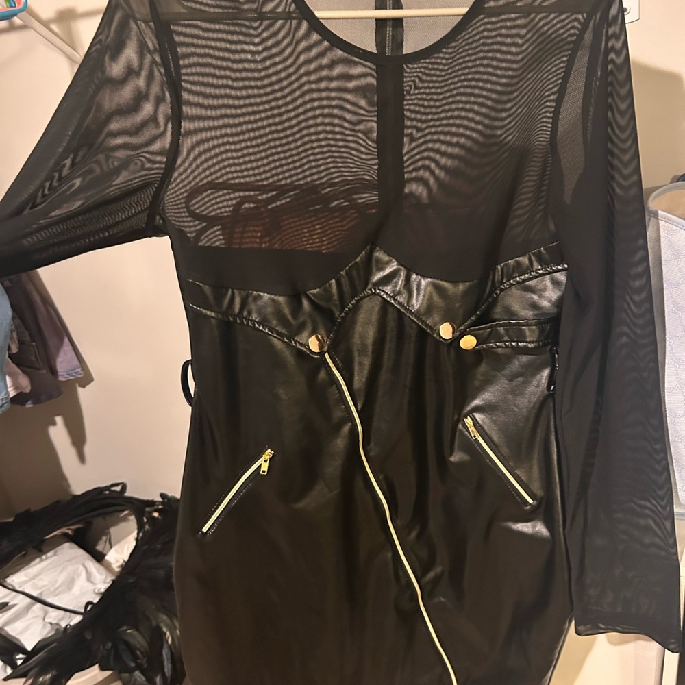 Black Mesh and Leather Dress